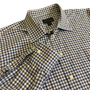 SCOTT‎ BARBER Men's Cotton Gingham Check Shirt Brown Navy Blue White XXL